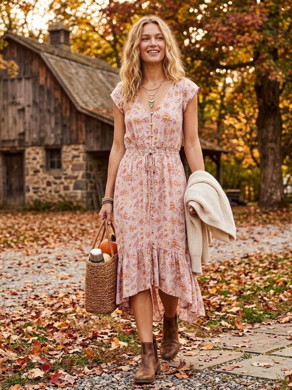 Lucky Brand Felice High-Low Paisley Midi Dress Fall Transition Boho Size M